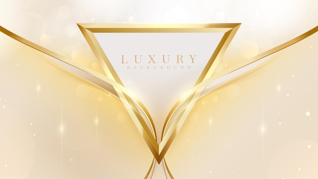 Forma de triángulo dorado y curva de línea con decoración de luces brillantes Fondo de lujo de estilo 3d