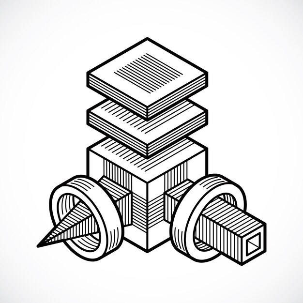 Forma tridimensional abstracta, elemento de cubo de diseño vectorial.