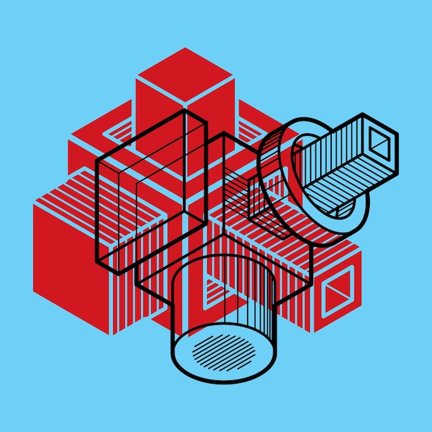 Forma tridimensional abstracta, elemento de cubo de diseño vectorial.