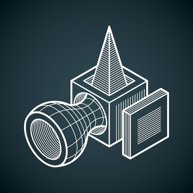 Forma tridimensional abstracta, elemento de cubo de diseño vectorial.