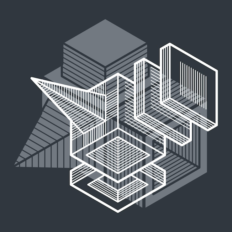 Vector forma tridimensional abstracta, elemento de cubo de diseño vectorial.