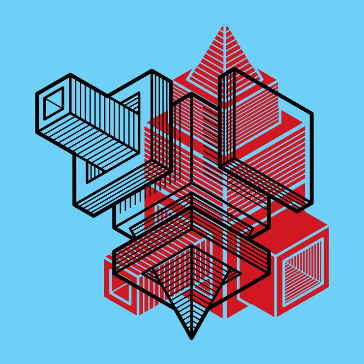 Vector forma tridimensional abstracta, elemento de cubo de diseño vectorial.