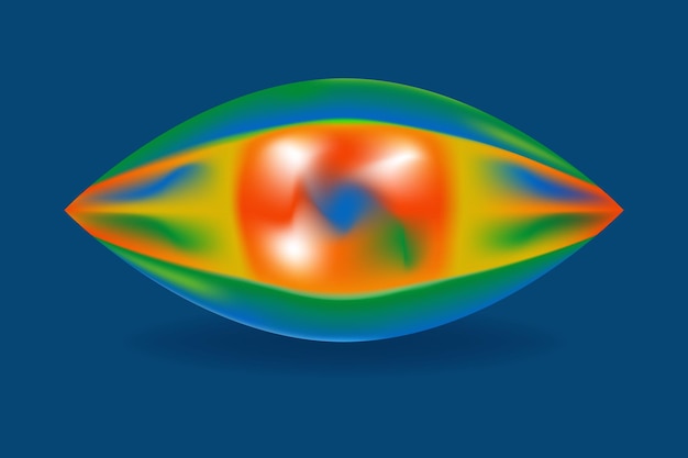 Vector forma vectorial 3d de ojo en gradiente de colores del mapa de calor del arco iris sobre fondo azul