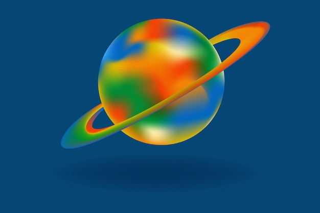 Forma vectorial 3D del planeta Saturno en gradiente de colores del mapa de calor del arco iris sobre fondo azul