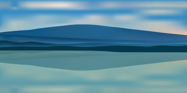 Vector forma vectorial de montaña y cielo reflejada en el agua de mar para el elemento de diseño