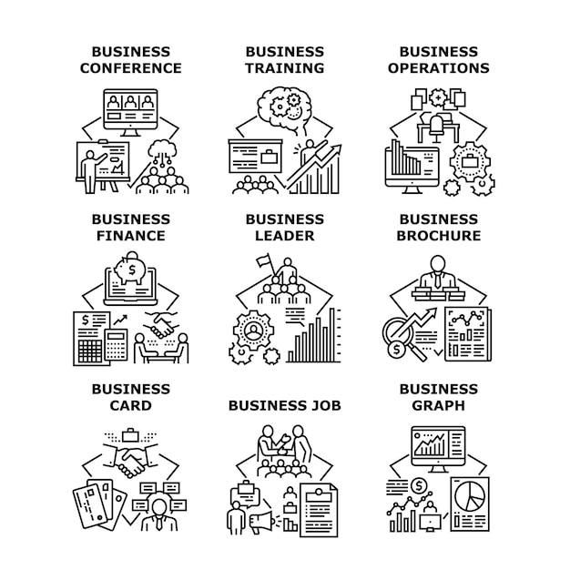 Formación Empresarial Conjunto Iconos Ilustraciones Vectoriales