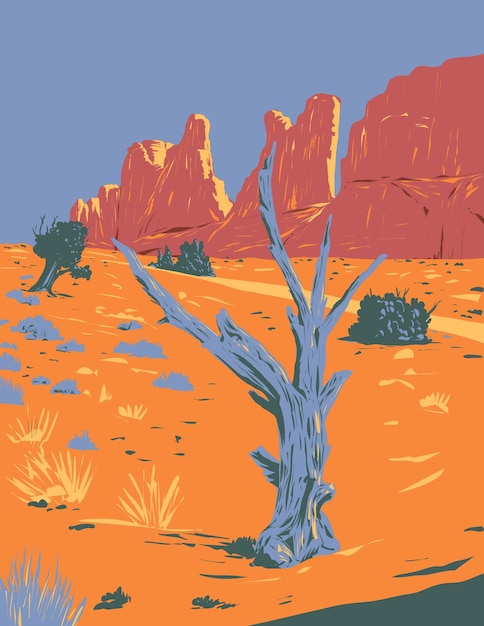 Formación rocosa de la avenida Park en el Parque Nacional Arches Utah Arte del cartel de la WPA