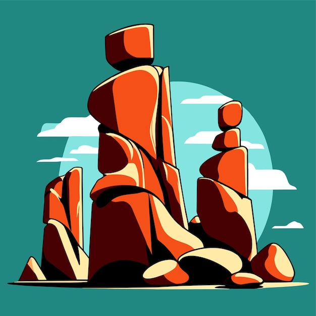 Formaciones rocosas con formas y texturas únicas ilustración vectorial en estilo plano