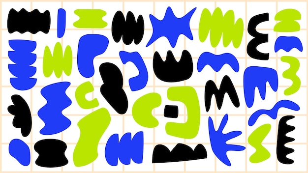 Formas abstractas en azul, verde y negro Formas azules Formas verdes y negras Crean un patrón abstracto vibrante Arte abstracto con formas en negrita Conjunto vectorial colorido