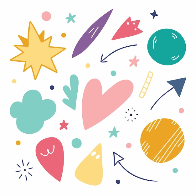 Formas abstractas coloridas y estrellas Elementos de diseño dibujados a mano