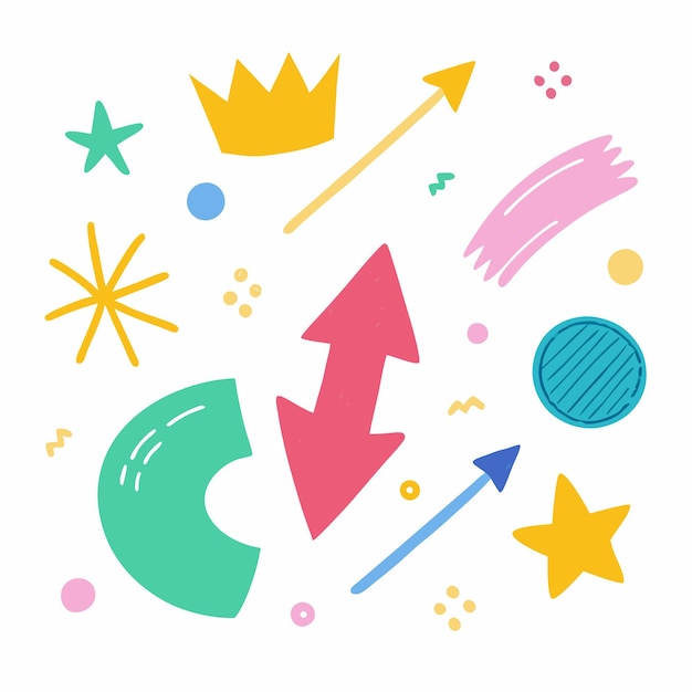 Formas abstractas coloridas con estrellas y flechas