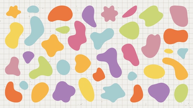Formas abstractas coloridas en un fondo de cuadrícula Formas en rosa, azul, amarillo y verde Diseño abstracto con formas coloridas y lúdicas La cuadrícula y las formas crean un aspecto vibrante Conjunto vectorial de formas pastel