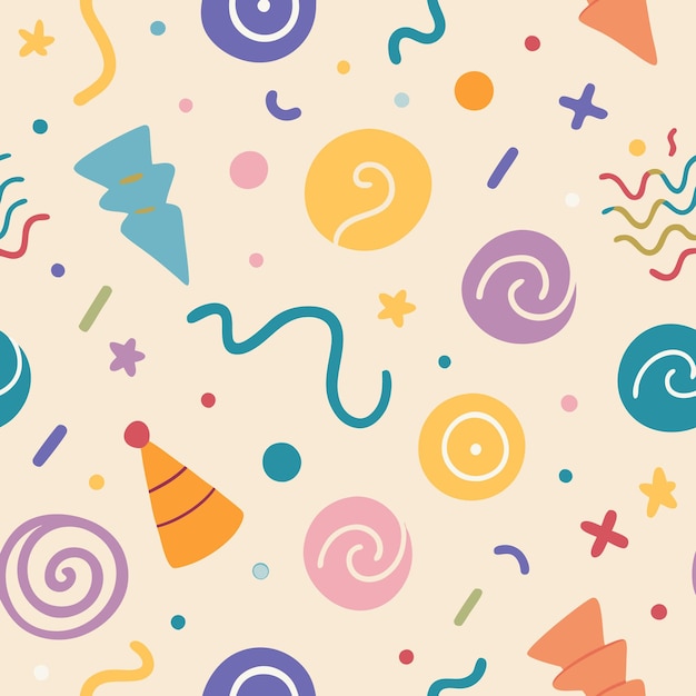 Formas abstractas coloridas Patrones sin costuras Decoración de fiestas Diseño divertido Ilustración vectorial Fondo
