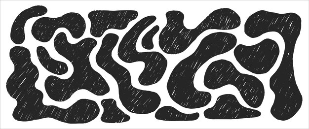 Formas abstractas dinámicas dibujo de ilustración vectorial en blanco y negro dibujado a mano formas geométricas fluidas en carbón Negras formas dibujadas con lápiz de colores