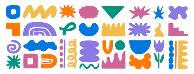 Formas abstractas elementos conjunto ilustración colorida forma de mancha divertida forma de líquido orgánico brillante