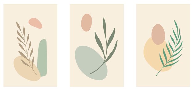Formas abstractas fondo hojas rama botánica ilustración vectorial beige colores cálidos primavera hembra