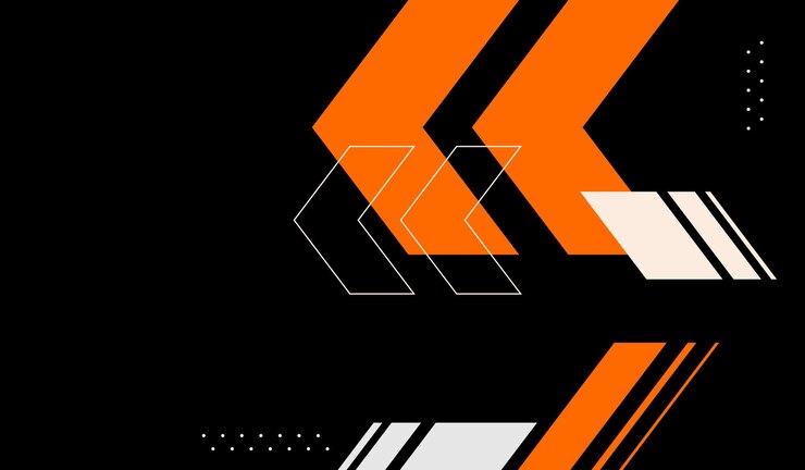 Formas abstractas naranjas y blancas con diseño vectorial de fondo negro