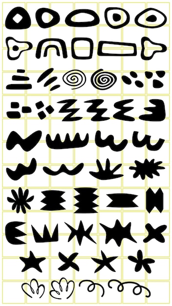 Formas abstractas en negro en una cuadrícula Diseños geométricos ondulados y espirales Formas abstractas en negrita Formas abstracta creativas Formas abstractas únicas Formas abstracto Funky Formas conjunto vectorial