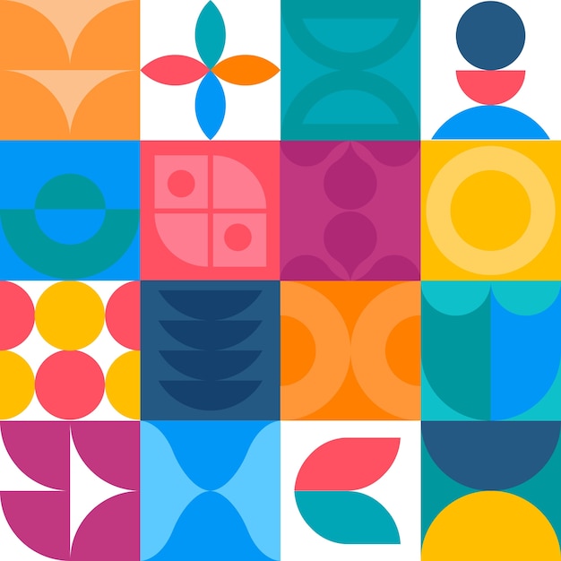 Formas abstractas planas patrón sin costuras con formas geométricas coloridas