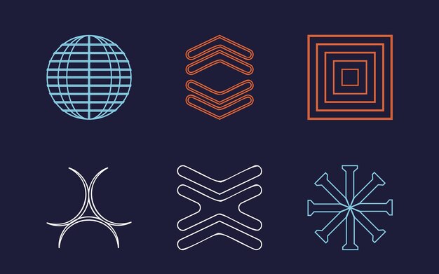 Formas de brutalismo Adornos gráficos retro futuristas Iconos planos minimalistas