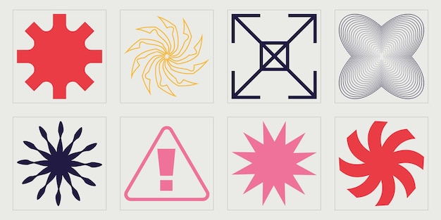 Formas de brutalismo Gran colección de símbolos geométricos gráficos abstractos Iconos minimalistas planos