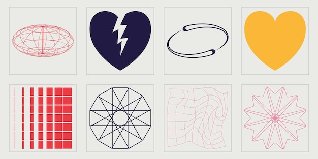 Formas de brutalismo Gran conjunto de objetos retro para el diseño Iconos minimalistas planos