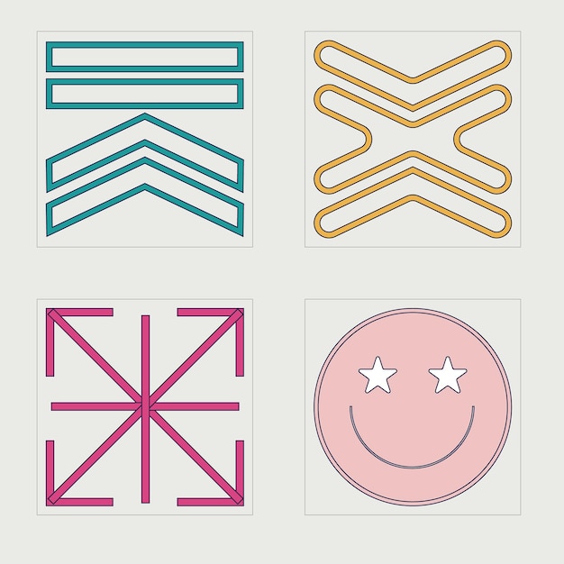 Formas de brutalismo Gran conjunto de objetos retro para el diseño Plantillas para carteles de notas