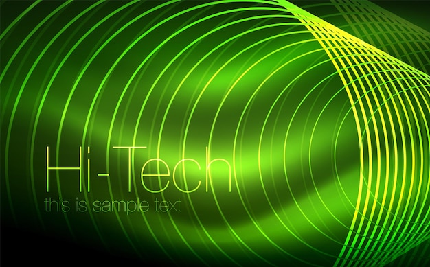 Formas circulares de neón brillantes telón de fondo techno círculos transparentes brillantes abstractos en el espacio de tecnología oscura círculos de neón brillantes telón de fondo digital techno