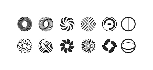 Formas de círculos geométricos e íconos modernos en un conjunto vectorial que proporcionan ilustraciones abstractas