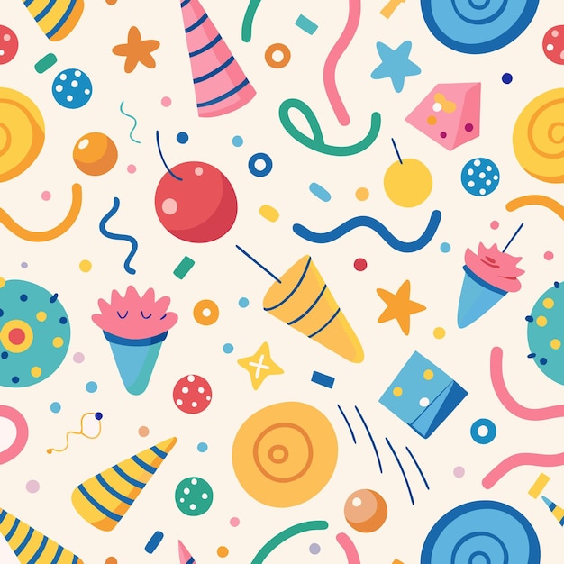 Las formas coloridas de la fiesta el fondo del patrón sin costuras