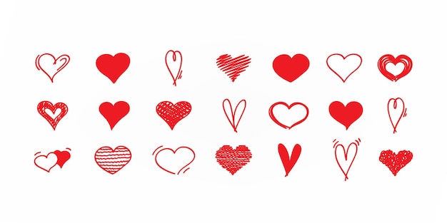 Formas de corazón dibujadas a mano en diferentes estilos de ilustración
