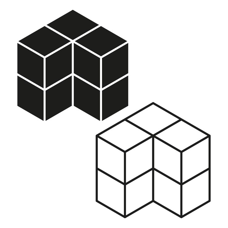 Vector formas de cubos abstractos icono de bloque geométrico diseño minimalista negro estilo vectorial 3d