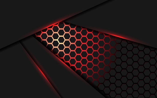 Formas de degradado de fondo de luz roja abstracta oscura con decoración de patrón de malla hexagonal