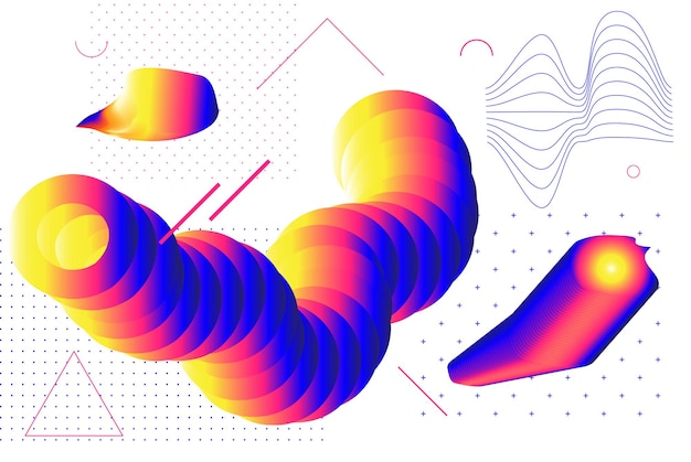 Formas de degradado geométricas de moda universales yuxtapuestas con composición de elementos brillantes y audaces Formas de diseño para la venta de carteles de folletos de revistas