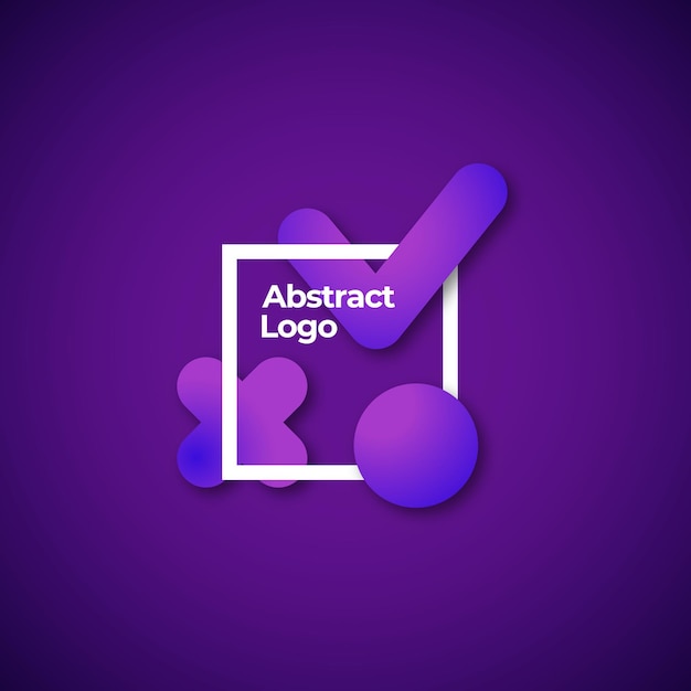 Formas de degradado vectorial abstracto en un signo de marco cuadrado o plantilla de logotipo Objetos de geometría elegante con degradado ultravioleta y tipografía moderna Fondo oscuro