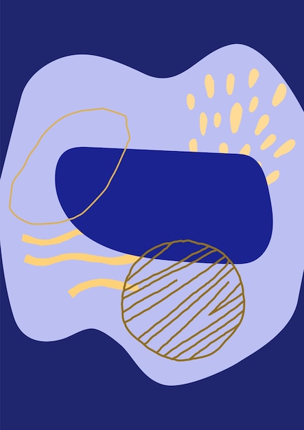 Formas de dibujos geométricos Fondo abstracto Colores azules y amarillos Estilo de garabateo Pintura moderna contemporánea Formas de cartel o pancarta telón de fondo de las redes sociales Ilustración vectorial