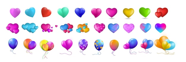 Formas de diseño de corazón de amor 3d realistas Corazones para el día de San Valentín Vacaciones de todos los amantes Día de San Valentín 14 de febrero PNG Corazón y activos de amor