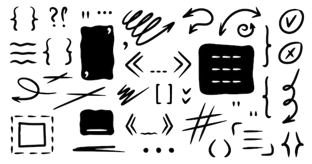 Formas de doodle cuadro de texto paréntesis corchetes señal de puntuación coma garrapatas líneas de flecha rectángulo