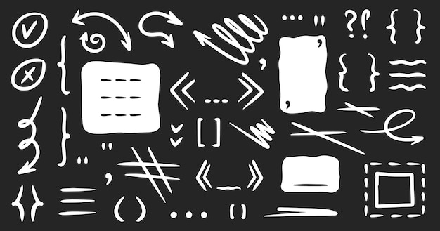 Formas de doodle cuadro de texto paréntesis corchetes señal de puntuación coma garrapatas líneas de flecha rectángulo