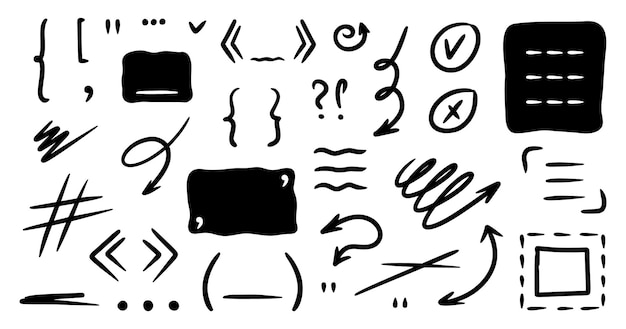 Formas de doodle cuadro de texto paréntesis corchetes señal de puntuación coma garrapatas líneas de flecha rectángulo