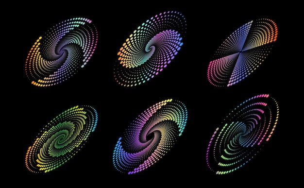 Formas elípticas con patrones de puntos de medio tono de colores giratorios
