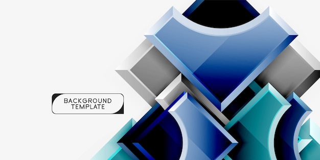 Formas futuristas 3D fondo abstracto vectorial hecho de piezas brillantes con efectos de luz