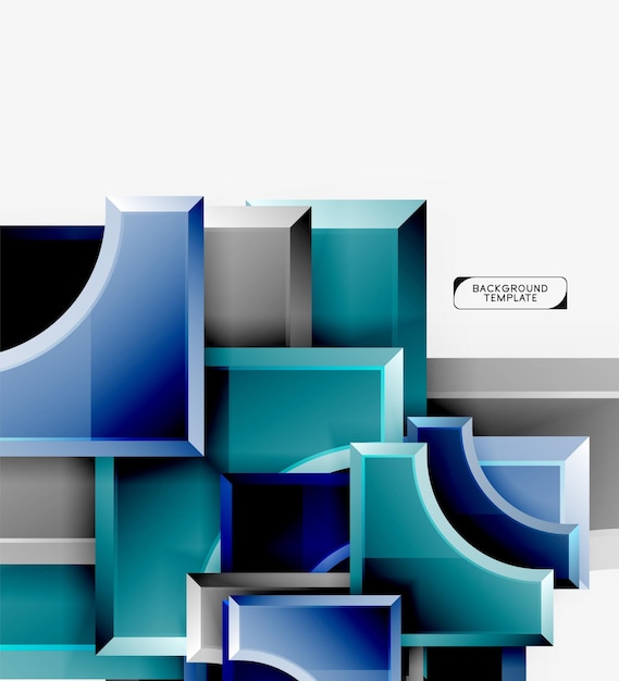 Formas futuristas 3D fondo abstracto vectorial hecho de piezas brillantes con efectos de luz