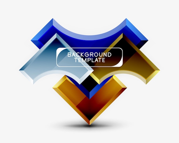 Formas futuristas 3D fondo abstracto vectorial hecho de piezas brillantes con efectos de luz