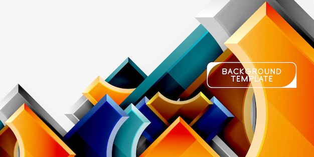 Formas futuristas 3D fondo abstracto vectorial hecho de piezas brillantes con efectos de luz