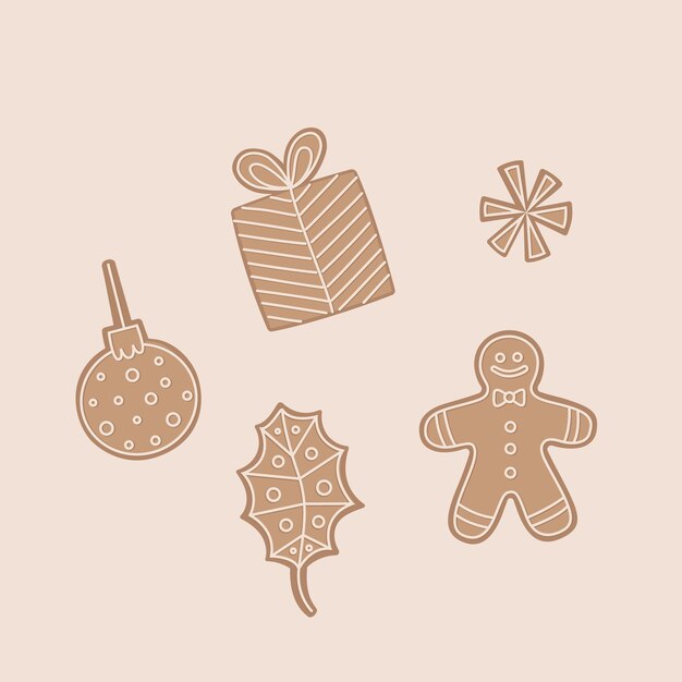 Las formas de las galletas de pan de jengibre de Navidad Pan de jengebre de invierno panadería tradicional casera dulces planos ilustración vectorial de dibujos animados