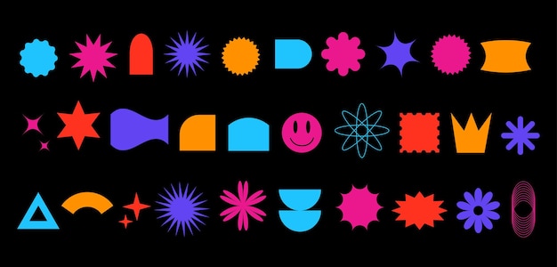 Formas geométricas abstractas brutales establecen la estética del diseño suizo forma simple de estrella y flor básica