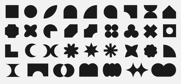 formas geométricas abstractas conjunto de formas blancas y negras Y2K diseño de forma geométrica
