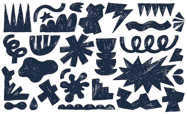 Formas geométricas abstractas estrellas arco nubes figuras grunge dibujadas con lápices de colores juegos de dibujos para niños