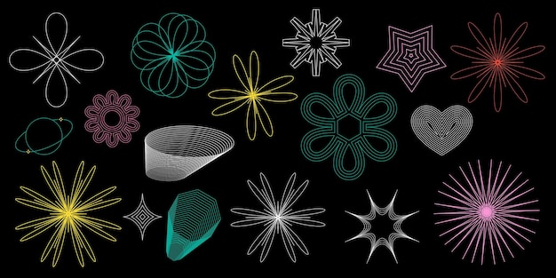 Formas geométricas abstractas Flores lineales estéticas minimalistas modernas de moda sobre un fondo negro